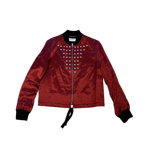 Saint Laurent YSL Women’s F36/4 Studded Red Silk Blend Light Jacket NWT $3290 - Picture 5 of 16